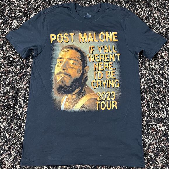 Post Malone Shirt Adult Sz S 2023 Tour I'd be Crying Concert New - Picture 1 of 5